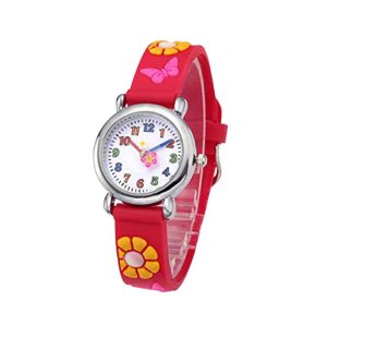 Cute Flower Butterfly Silicone Strap Round Dial Analog Quartz Child Wrist Watch